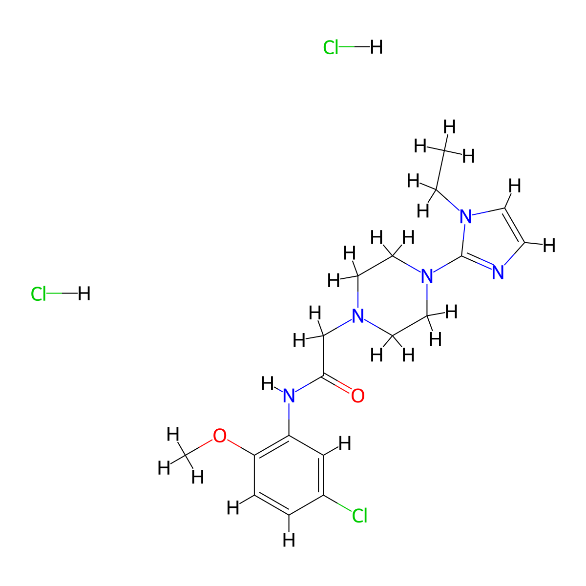 N-(5-chloro-2-methoxyphenyl)-2-[4-(1-ethyl-1H-imidazol-2-yl)piperazin-1-yl]acetamide dihydrochloride molecular structure, CAS 1351661-57-8