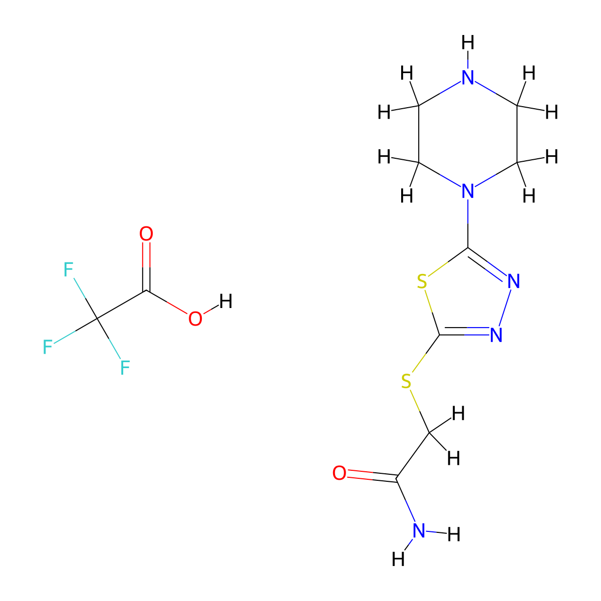 2-[(5-Piperazin-1-yl-1,3,4-thiadiazol-2-yl)thio]acetamide trifluoroacetate molecular structure, CAS 1351661-60-3