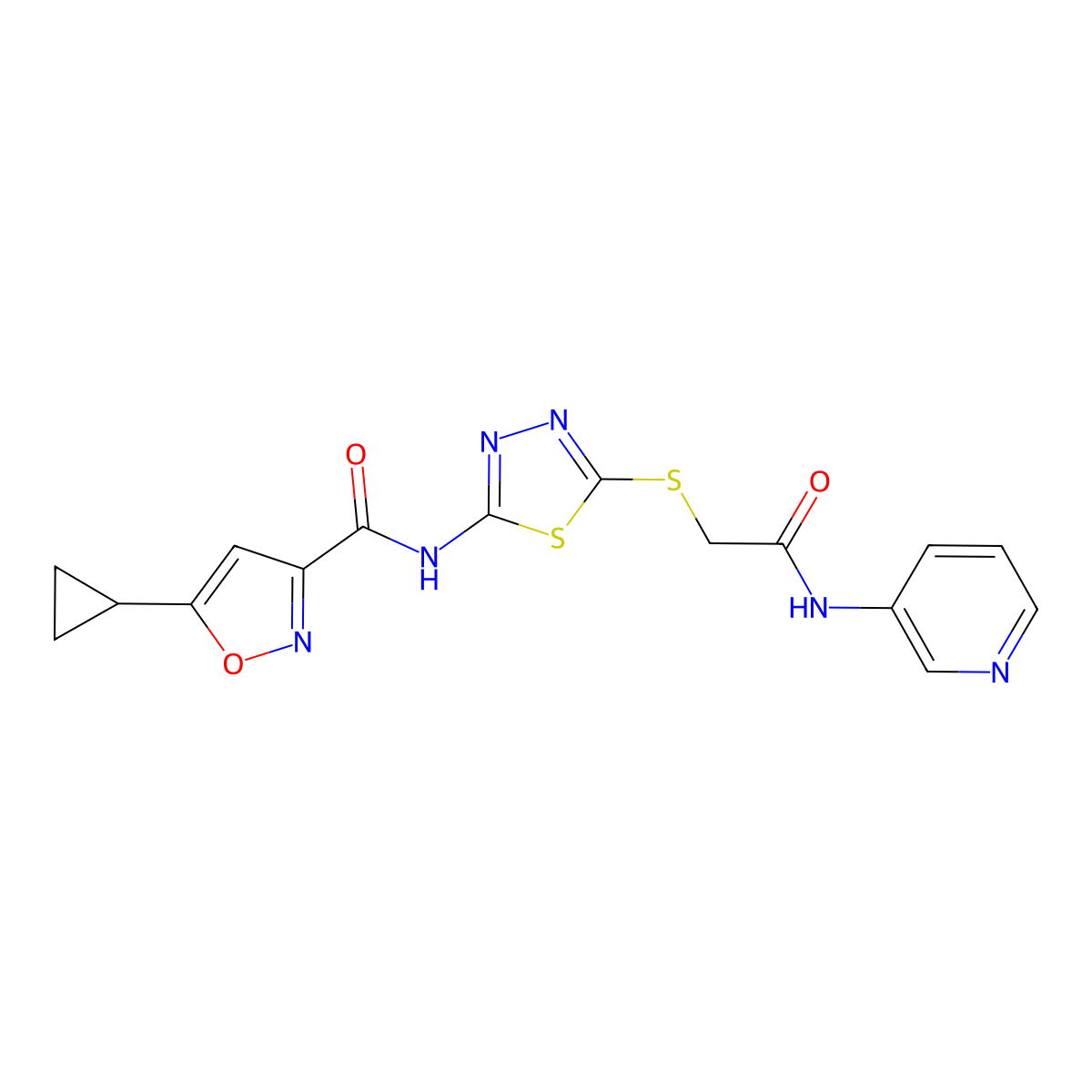 5-cyclopropyl-N-(5-((2-oxo-2-(pyridin-3-ylamino)ethyl)thio)-1,3,4-thiadiazol-2-yl)isoxazole-3-carboxamide molecular structure, CAS 1351661-61-4