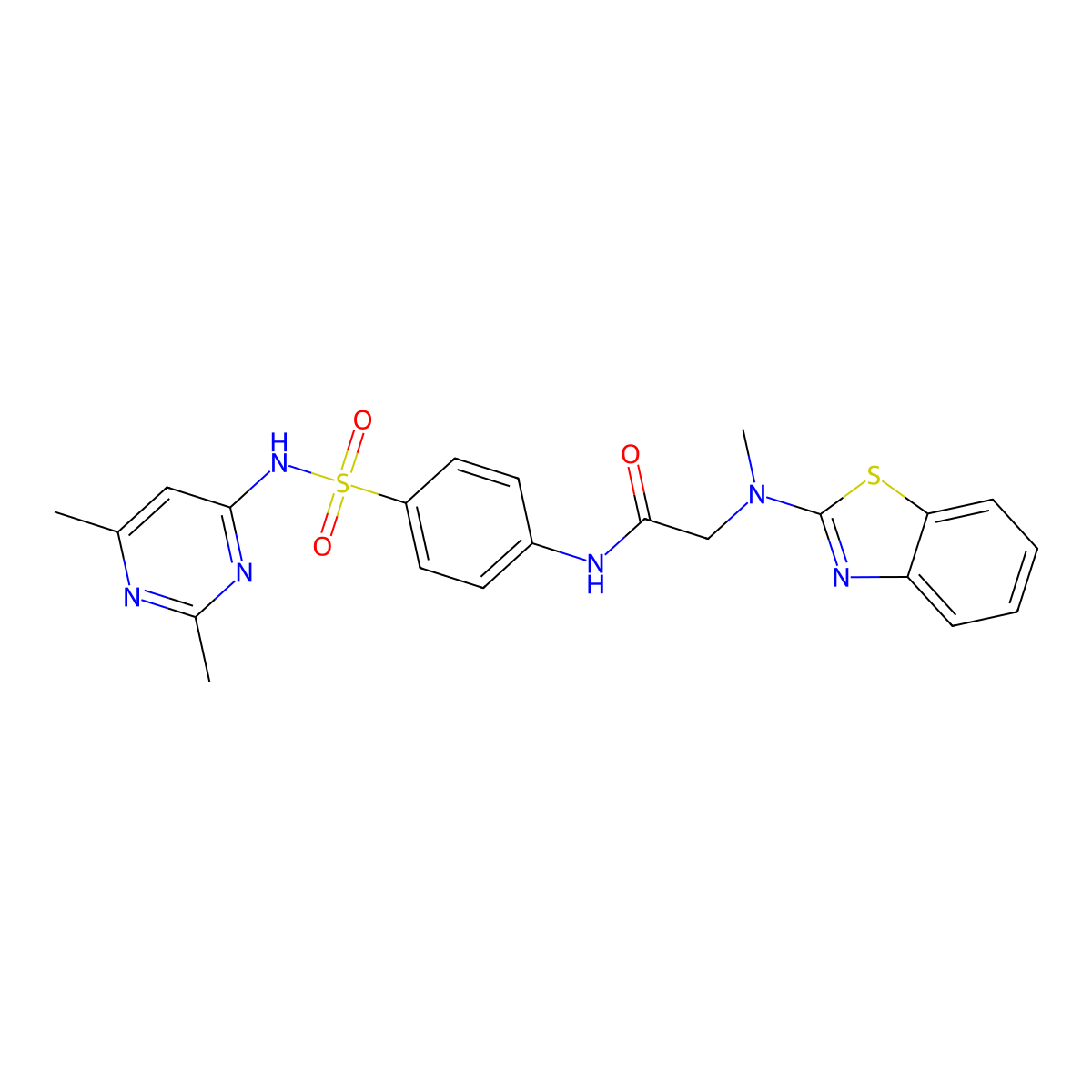 2-(benzo[d]thiazol-2-yl(methyl)amino)-N-(4-(N-(2,6-dimethylpyrimidin-4-yl)sulfamoyl)phenyl)acetamide molecular structure, CAS 1351661-63-6