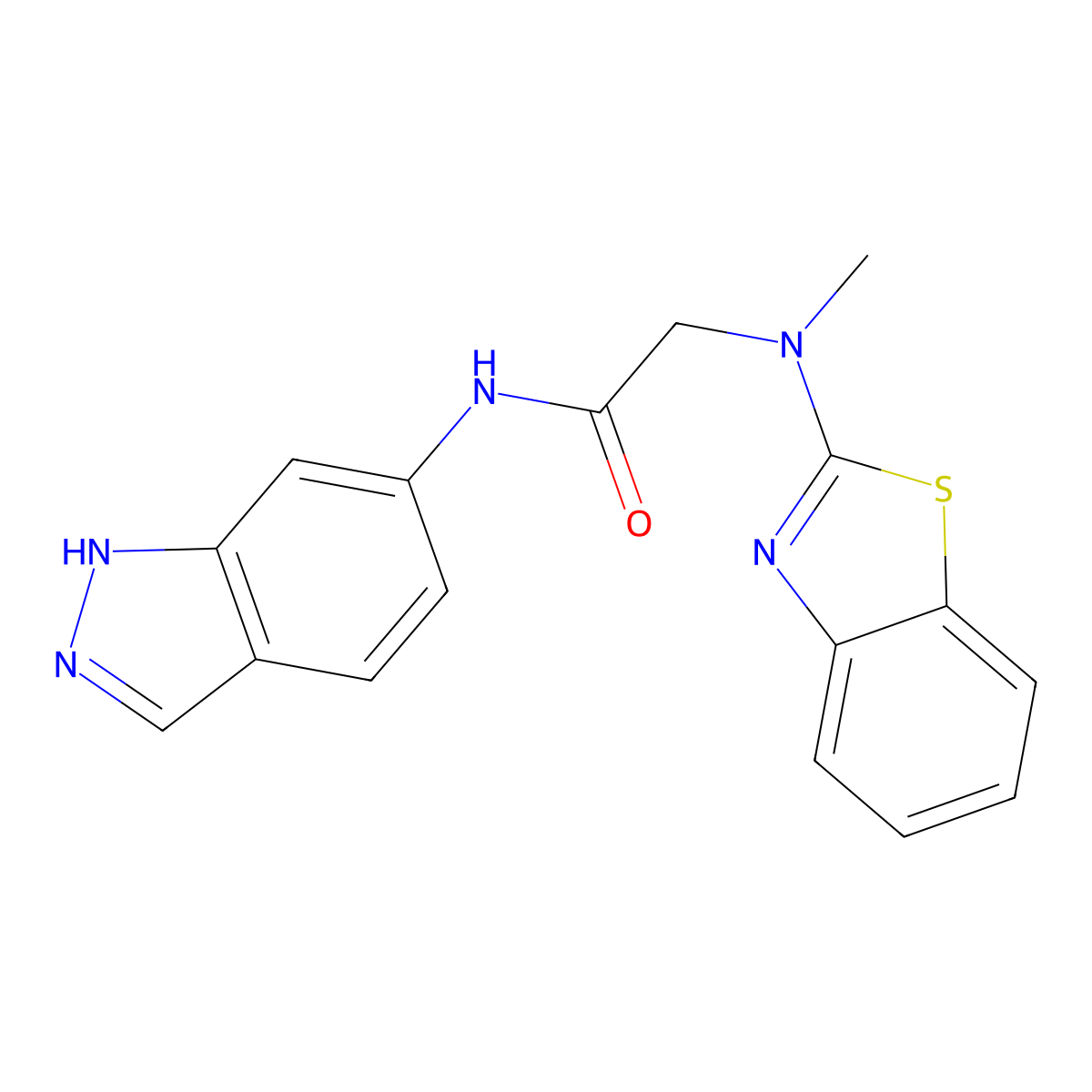 2-(benzo[d]thiazol-2-yl(methyl)amino)-N-(1H-indazol-6-yl)acetamide molecular structure, CAS 1351661-64-7