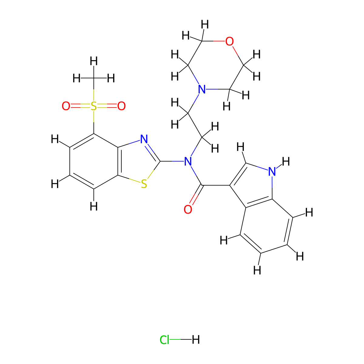 N-(4-(methylsulfonyl)benzo[d]thiazol-2-yl)-N-(2-morpholinoethyl)-1H-indole-3-carboxamide hydrochloride molecular structure, CAS 1351661-67-0