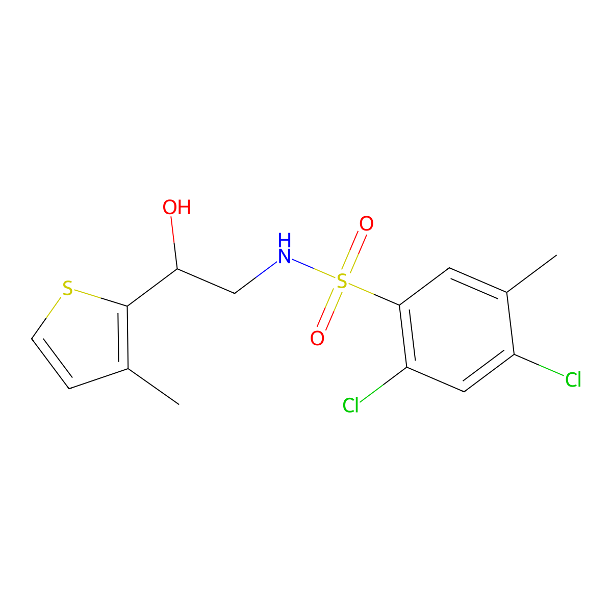 2,4-dichloro-N-(2-hydroxy-2-(3-methylthiophen-2-yl)ethyl)-5-methylbenzenesulfonamide molecular structure, CAS 1351661-71-6