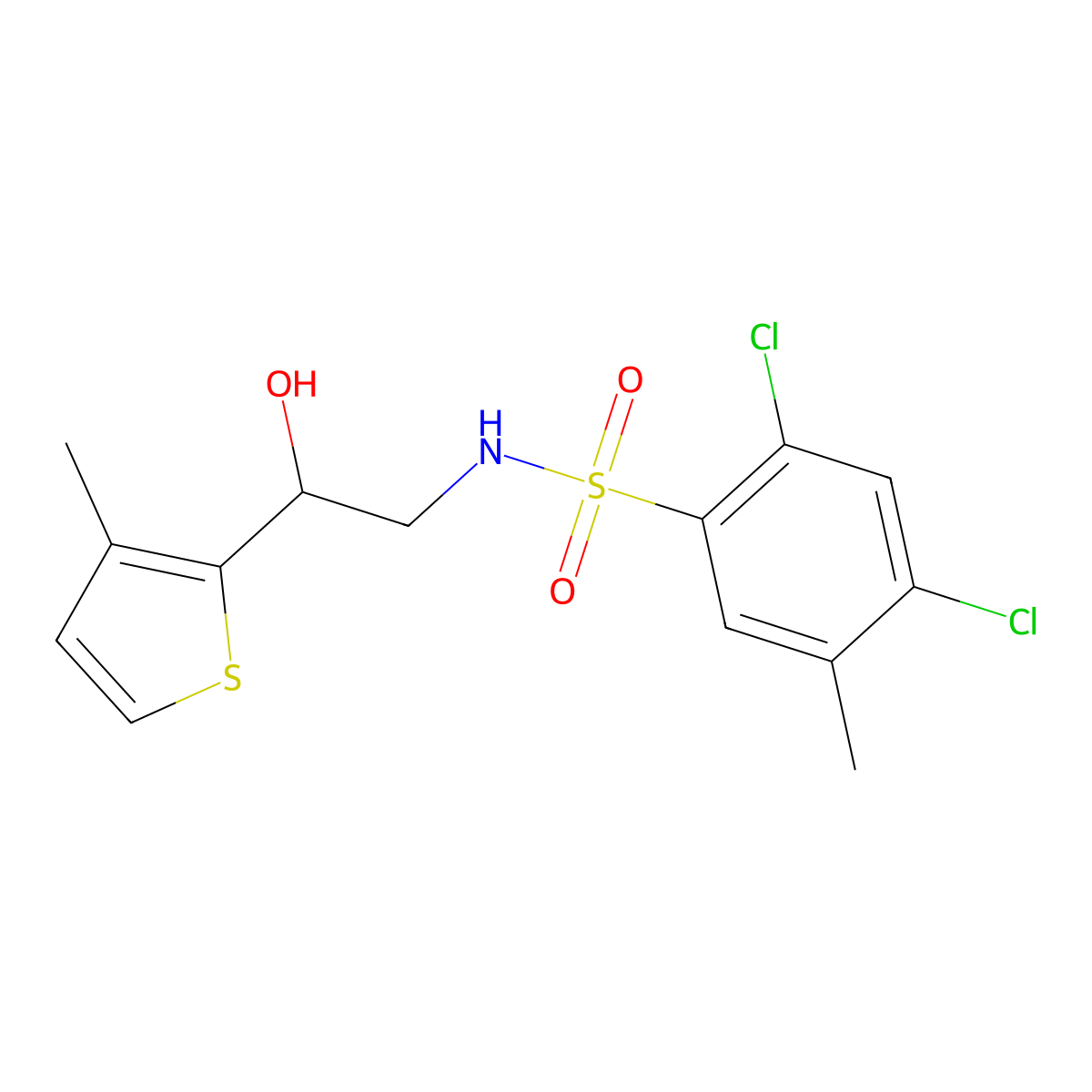 2,4-dichloro-N-(2-hydroxy-2-(3-methylthiophen-2-yl)ethyl)-5-methylbenzenesulfonamide molecular structure, CAS 1351661-71-6