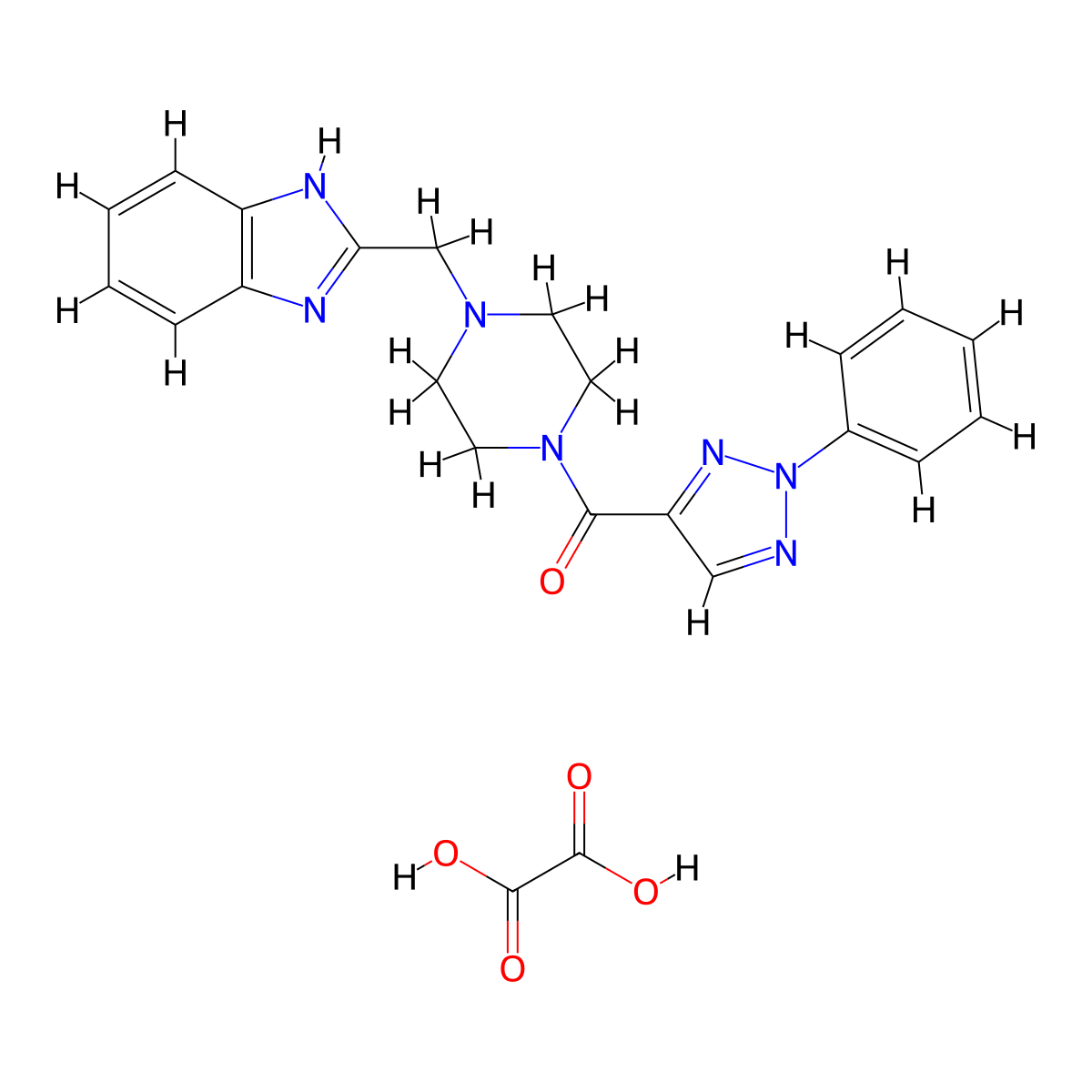 (4-((1H-benzo[d]imidazol-2-yl)methyl)piperazin-1-yl)(2-phenyl-2H-1,2,3-triazol-4-yl)methanone oxalate molecular structure, CAS 1351661-87-4