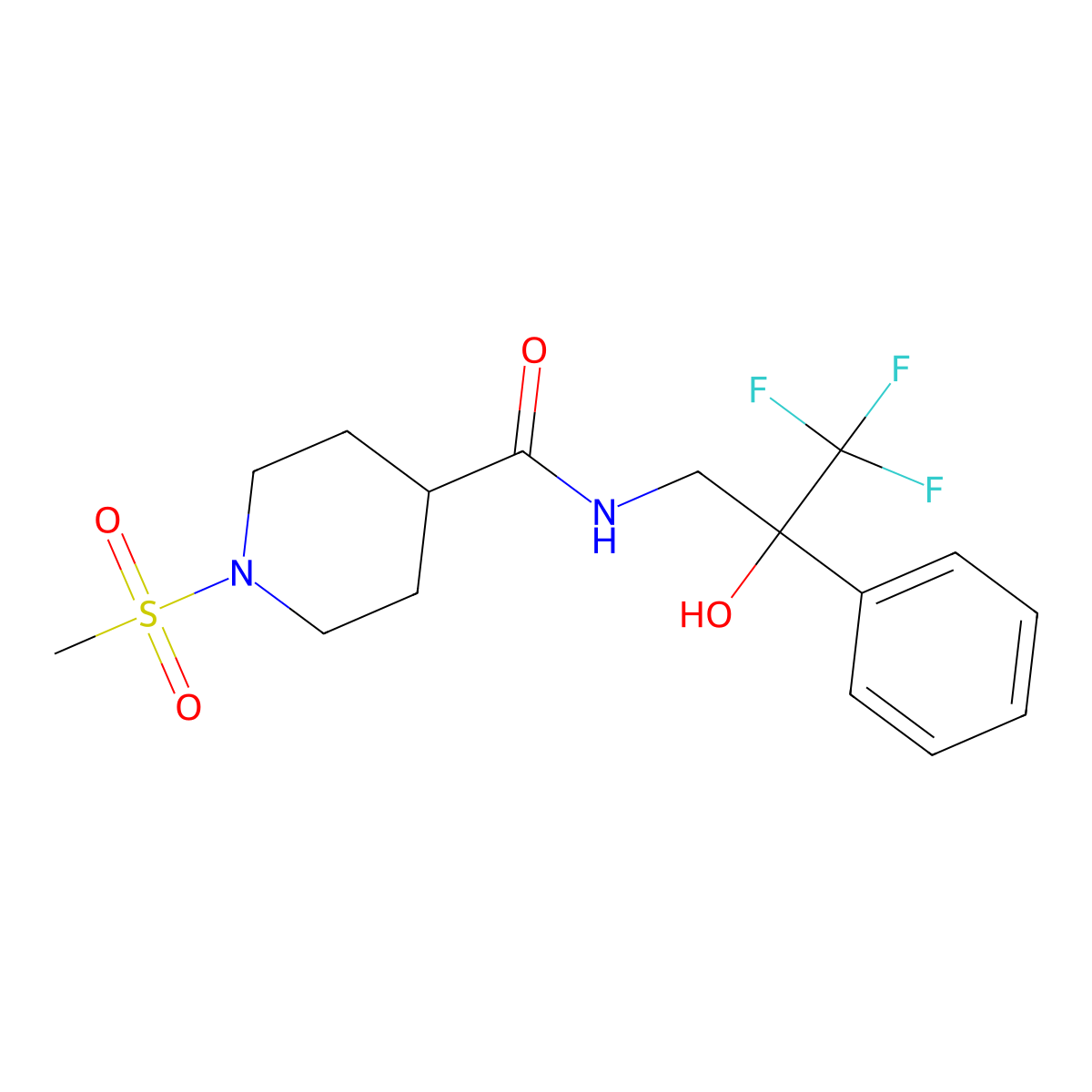 1-methanesulfonyl-N-(3,3,3-trifluoro-2-hydroxy-2-phenylpropyl)piperidine-4-carboxamide molecular structure, CAS 1351661-91-0