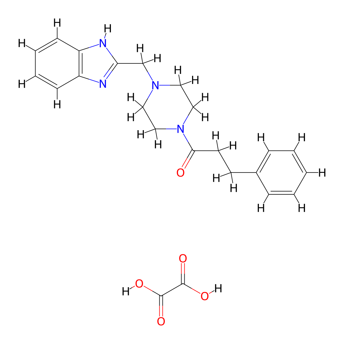 1-(4-((1H-benzo[d]imidazol-2-yl)methyl)piperazin-1-yl)-3-phenylpropan-1-one oxalate molecular structure, CAS 1351661-93-2
