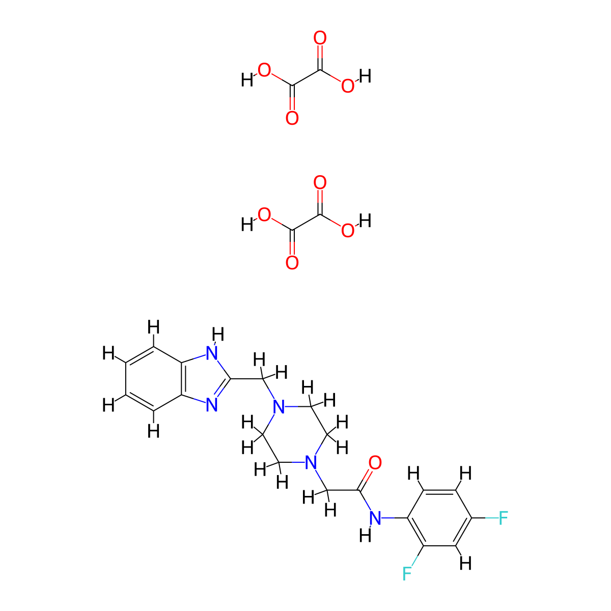 2-(4-((1H-benzo[d]imidazol-2-yl)methyl)piperazin-1-yl)-N-(2,4-difluorophenyl)acetamide dioxalate molecular structure, CAS 1351662-04-8