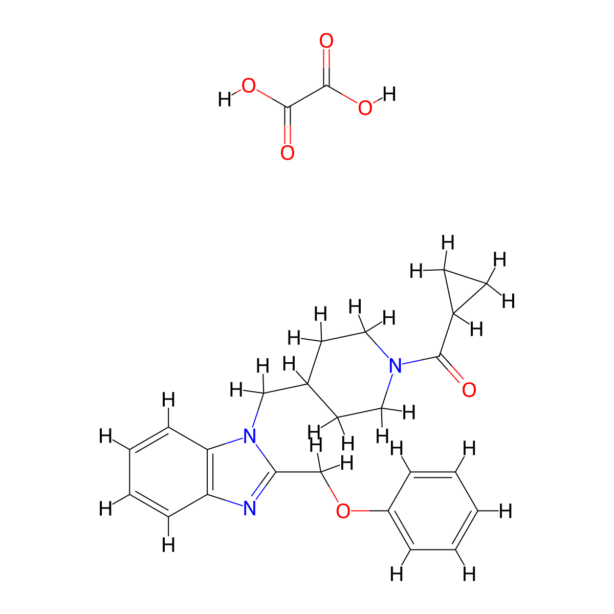 cyclopropyl(4-((2-(phenoxymethyl)-1H-benzo[d]imidazol-1-yl)methyl)piperidin-1-yl)methanone oxalate molecular structure, CAS 1351662-07-1