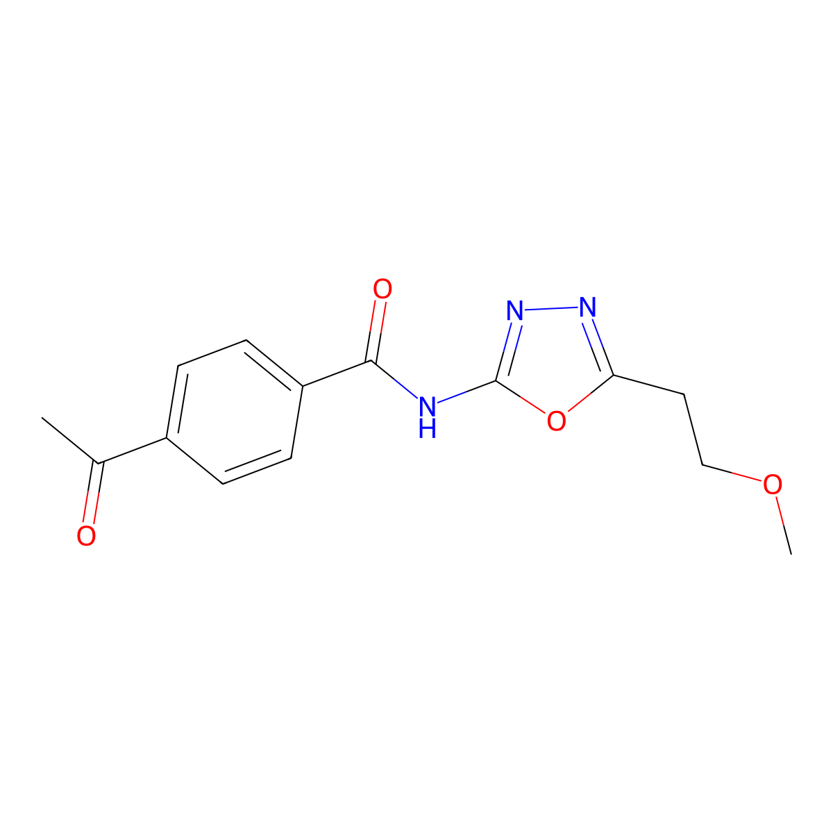 4-acetyl-N-[5-(2-methoxyethyl)-1,3,4-oxadiazol-2-yl]benzamide molecular structure, CAS 1351662-11-7