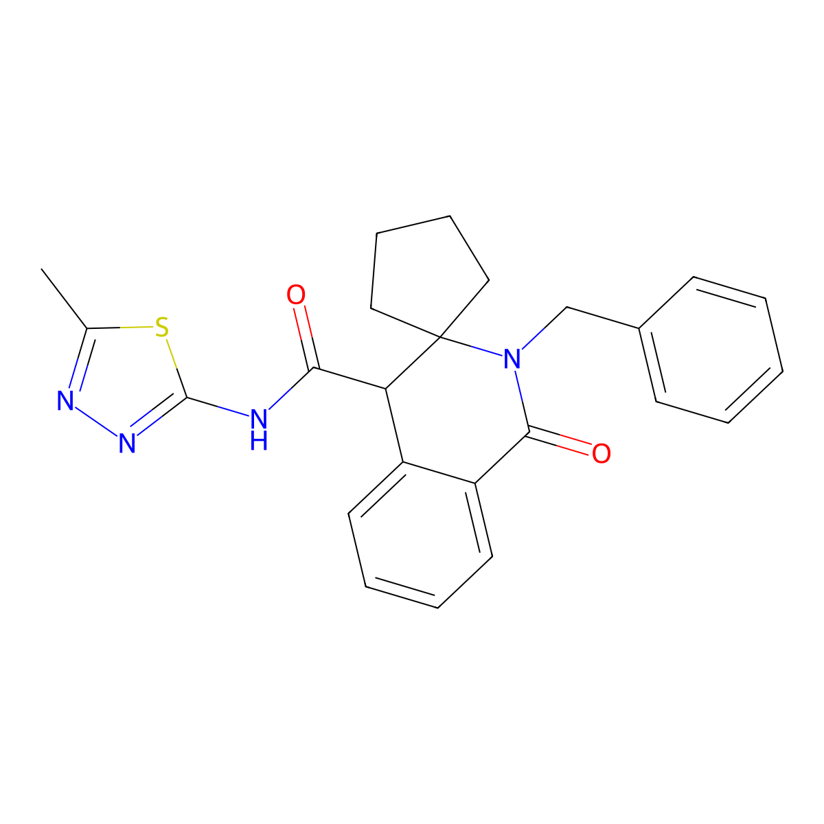 2'-benzyl-N-(5-methyl-1,3,4-thiadiazol-2-yl)-1'-oxo-1',4'-dihydro-2'H-spiro[cyclopentane-1,3'-isoquinoline]-4'-carboxamide molecular structure, CAS 1351670-76-2