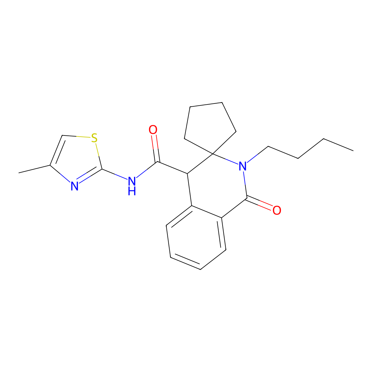 2'-butyl-N-(4-methylthiazol-2-yl)-1'-oxo-2',4'-dihydro-1'H-spiro[cyclopentane-1,3'-isoquinoline]-4'-carboxamide molecular structure, CAS 1351671-22-1