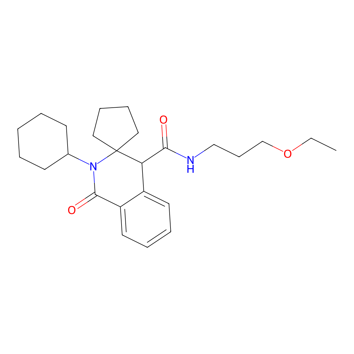 2'-cyclohexyl-N-(3-ethoxypropyl)-1'-oxo-1',4'-dihydro-2'H-spiro[cyclopentane-1,3'-isoquinoline]-4'-carboxamide molecular structure, CAS 1351671-33-4