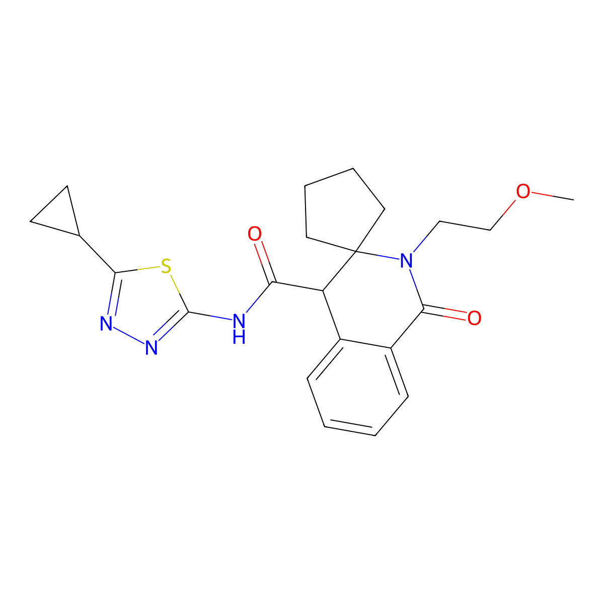 N-(5-cyclopropyl-1,3,4-thiadiazol-2-yl)-2'-(2-methoxyethyl)-1'-oxo-2',4'-dihydro-1'H-spiro[cyclopentane-1,3'-isoquinoline]-4'-carboxamide molecular structure, CAS 1351671-46-9
