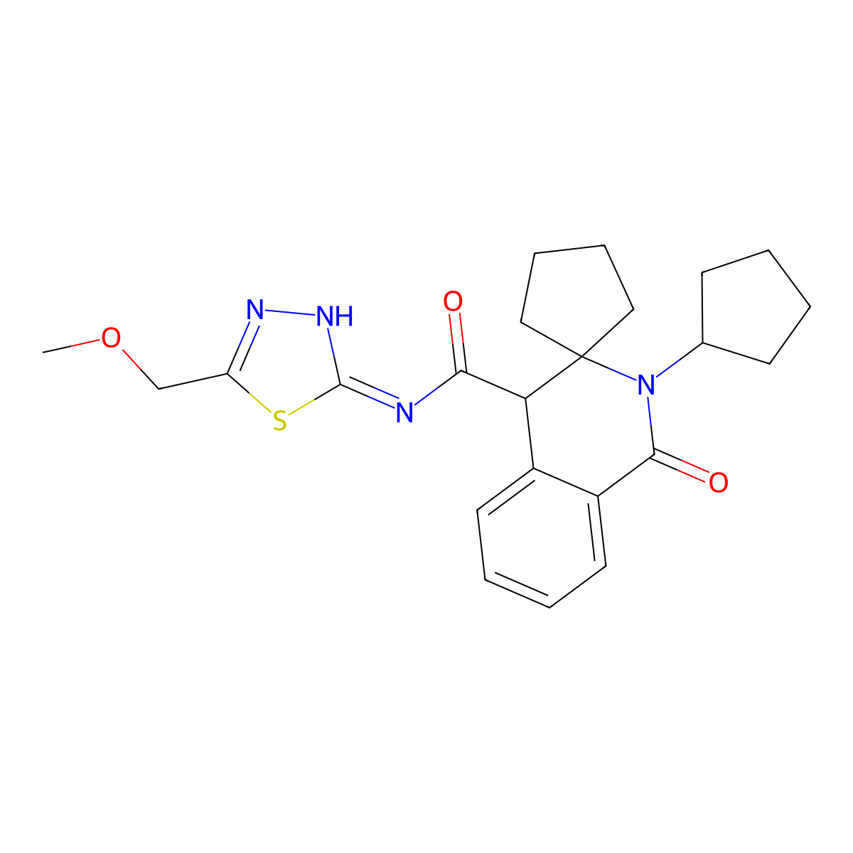 2'-cyclopentyl-N-(5-(methoxymethyl)-1,3,4-thiadiazol-2-yl)-1'-oxo-2',4'-dihydro-1'H-spiro[cyclopentane-1,3'-isoquinoline]-4'-carboxamide molecular structure, CAS 1351671-55-0