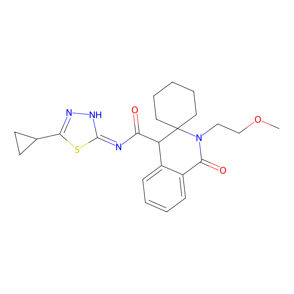 N-(5-cyclopropyl-1,3,4-thiadiazol-2-yl)-2'-(2-methoxyethyl)-1'-oxo-1',4'-dihydro-2'H-spiro[cyclohexane-1,3'-isoquinoline]-4'-carboxamide molecular structure, CAS 1351671-56-1