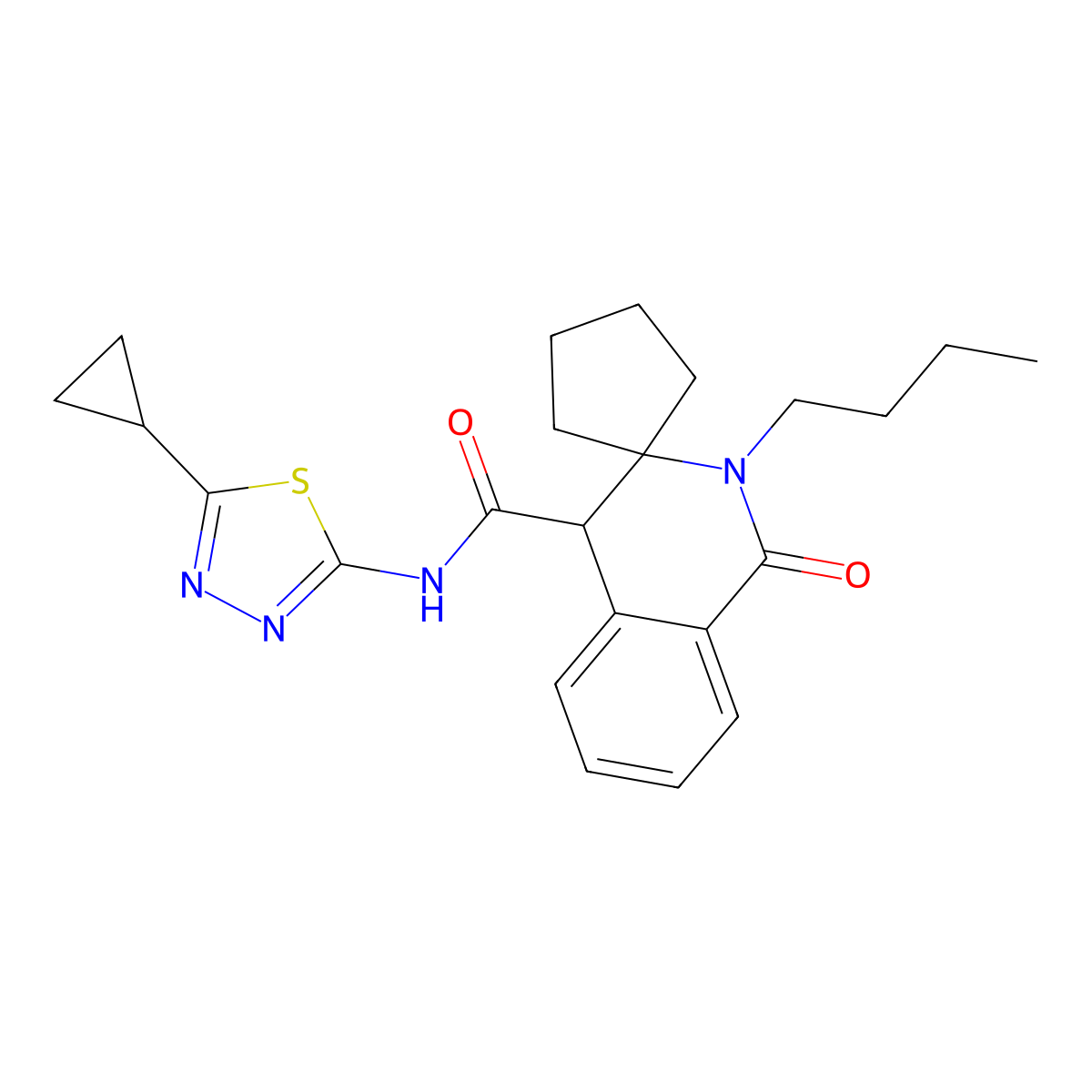 2'-butyl-N-(5-cyclopropyl-1,3,4-thiadiazol-2-yl)-1'-oxo-1',4'-dihydro-2'H-spiro[cyclopentane-1,3'-isoquinoline]-4'-carboxamide molecular structure, CAS 1351671-58-3