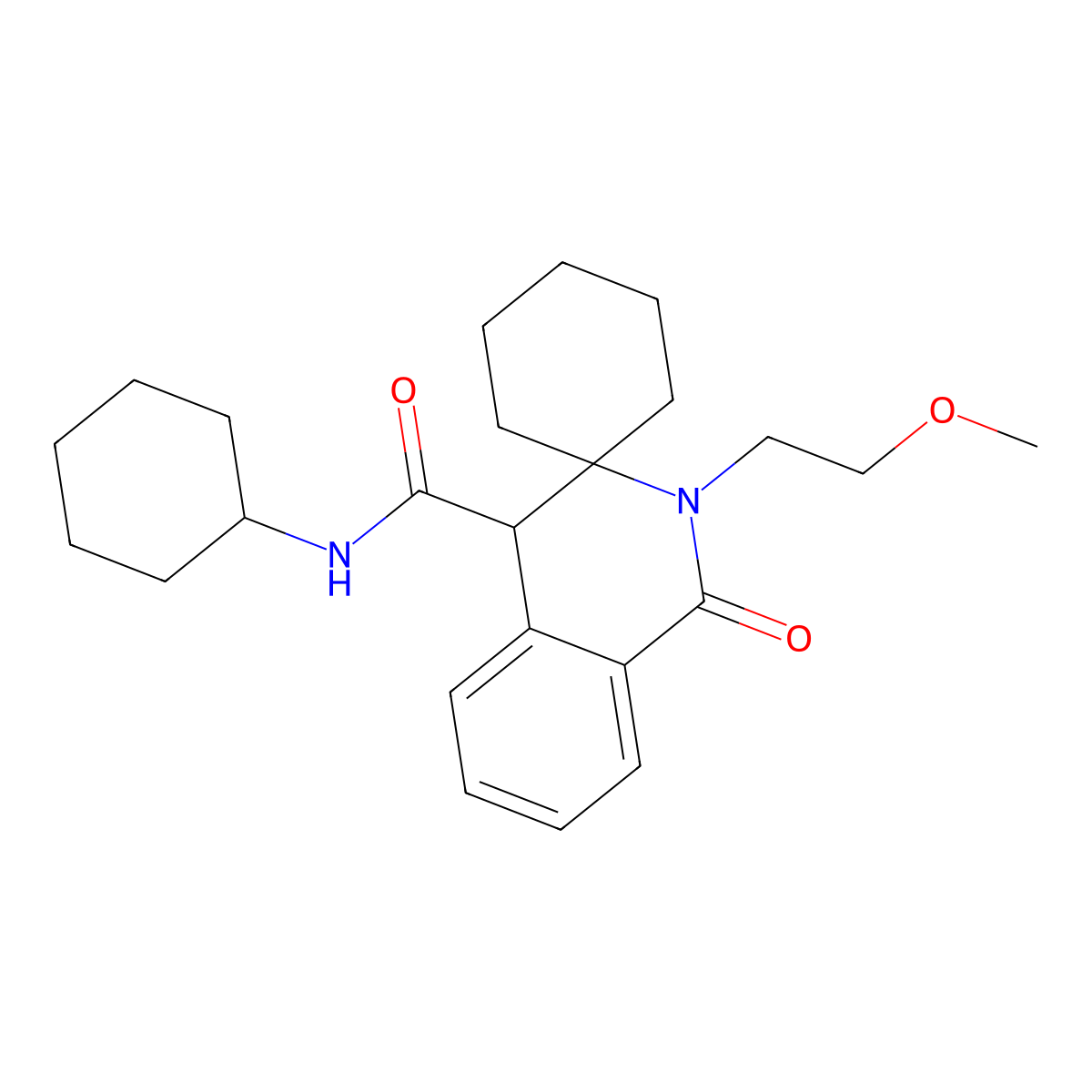 N-cyclohexyl-2'-(2-methoxyethyl)-1'-oxo-1',4'-dihydro-2'H-spiro[cyclohexane-1,3'-isoquinoline]-4'-carboxamide molecular structure, CAS 1351671-90-3