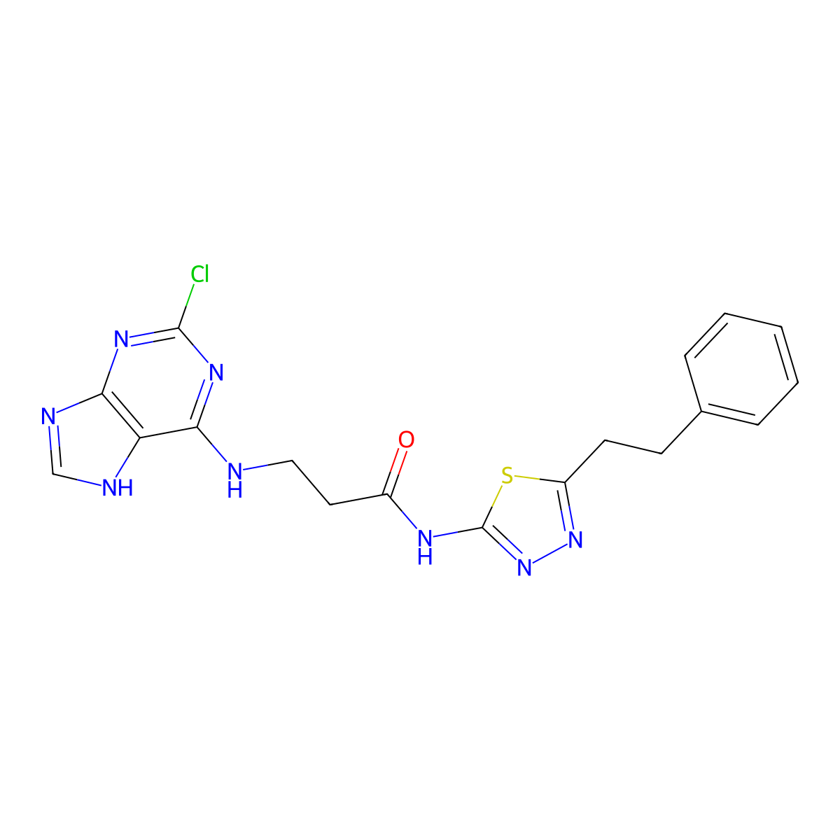N~3~-(2-chloro-7H-purin-6-yl)-N-[5-(2-phenylethyl)-1,3,4-thiadiazol-2-yl]-beta-alaninamide molecular structure, CAS 1351679-26-9
