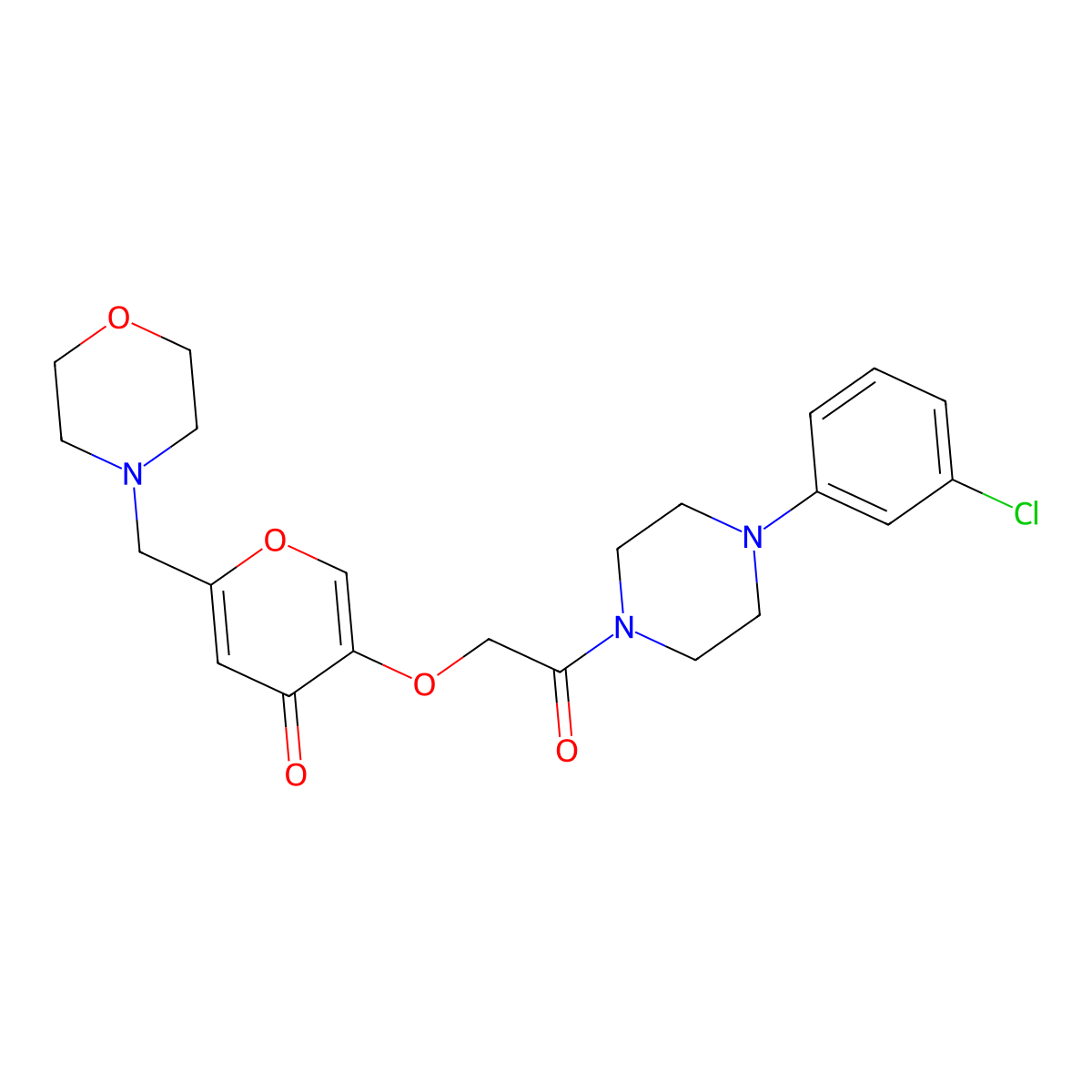 5-{2-[4-(3-chlorophenyl)piperazin-1-yl]-2-oxoethoxy}-2-(morpholin-4-ylmethyl)-4H-pyran-4-one molecular structure, CAS 1351679-40-7