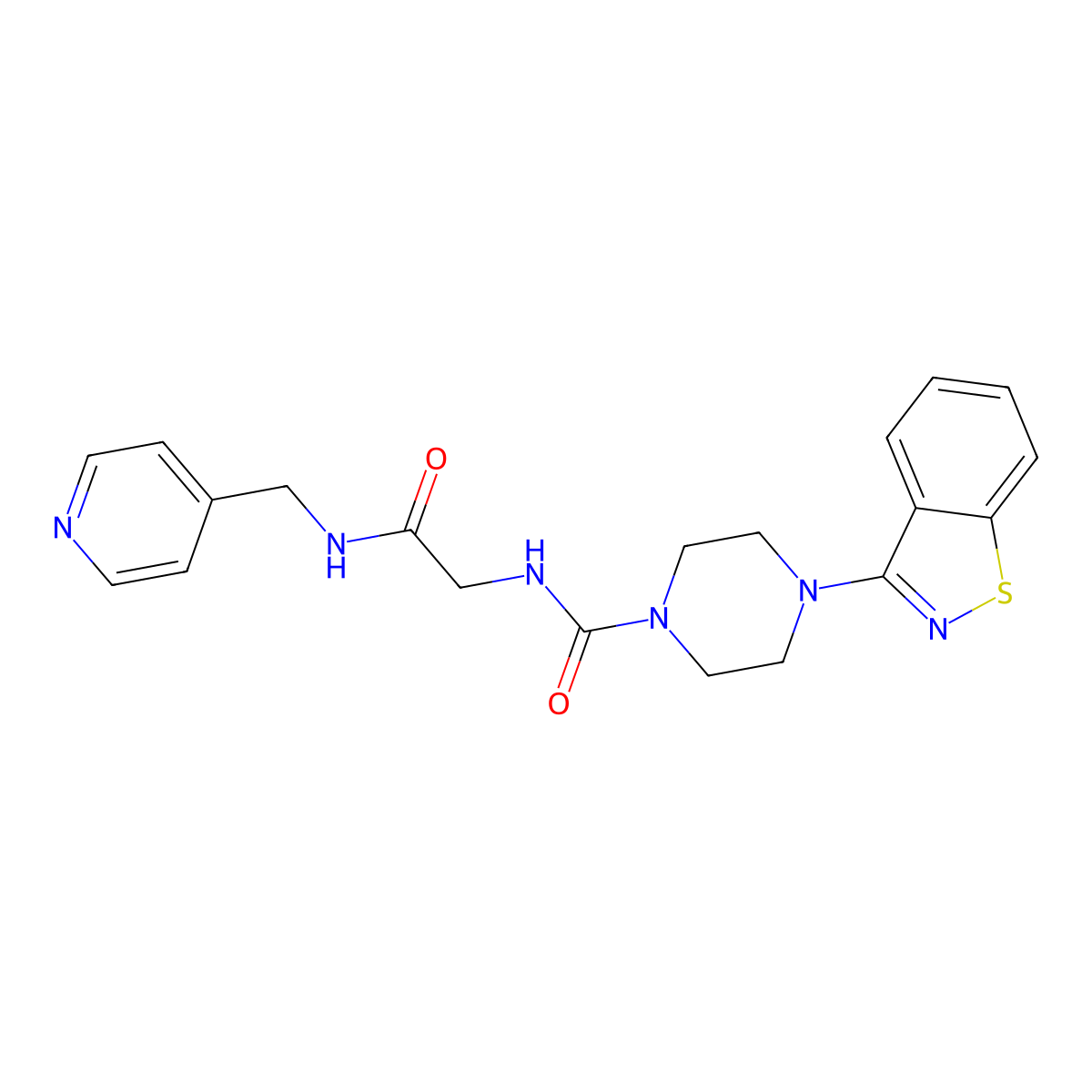 4-(1,2-benzothiazol-3-yl)-N-{2-oxo-2-[(pyridin-4-ylmethyl)amino]ethyl}piperazine-1-carboxamide molecular structure, CAS 1351679-51-0