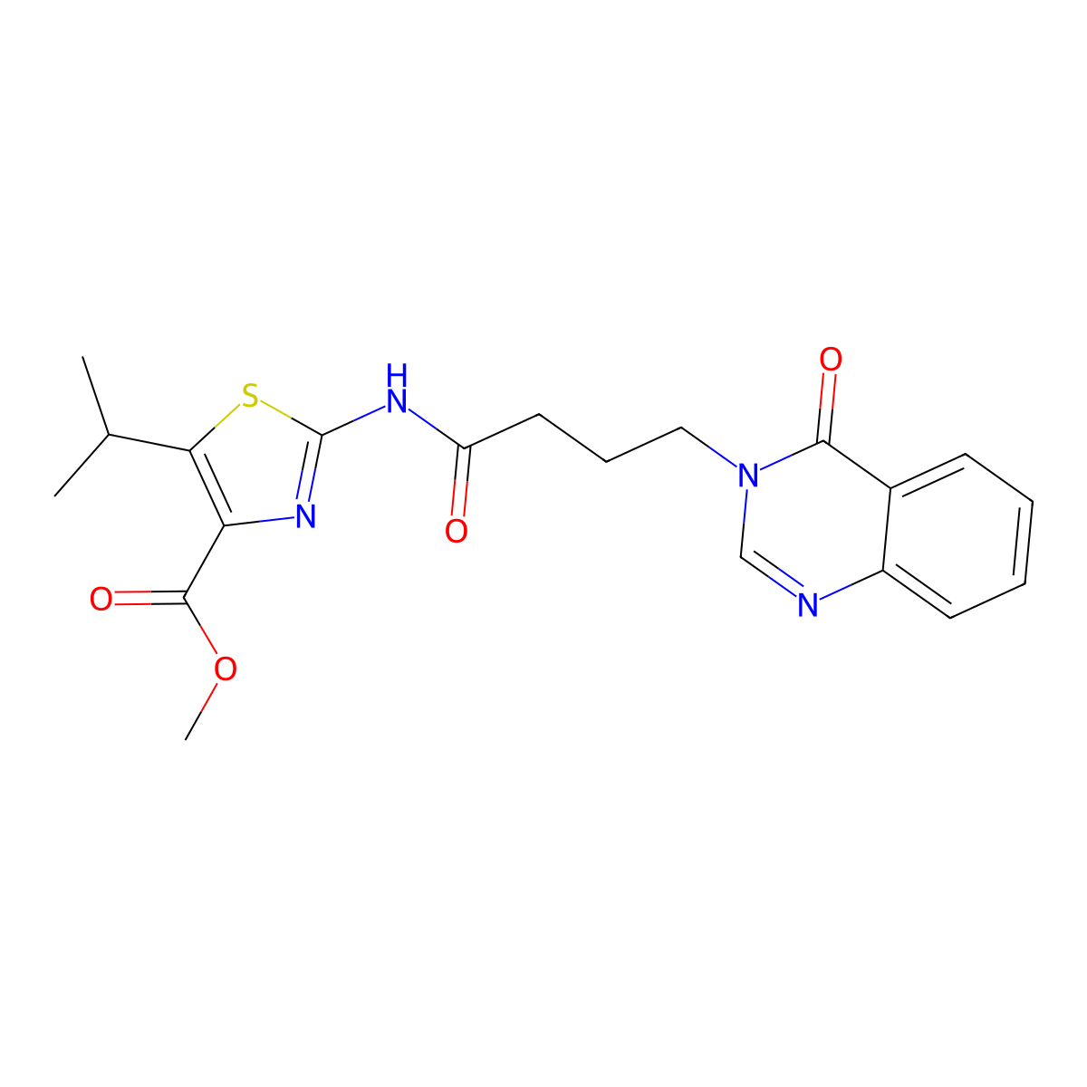 methyl 5-isopropyl-2-({4-[4-oxo-3(4H)-quinazolinyl]butanoyl}amino)-1,3-thiazole-4-carboxylate molecular structure, CAS 1351679-70-3