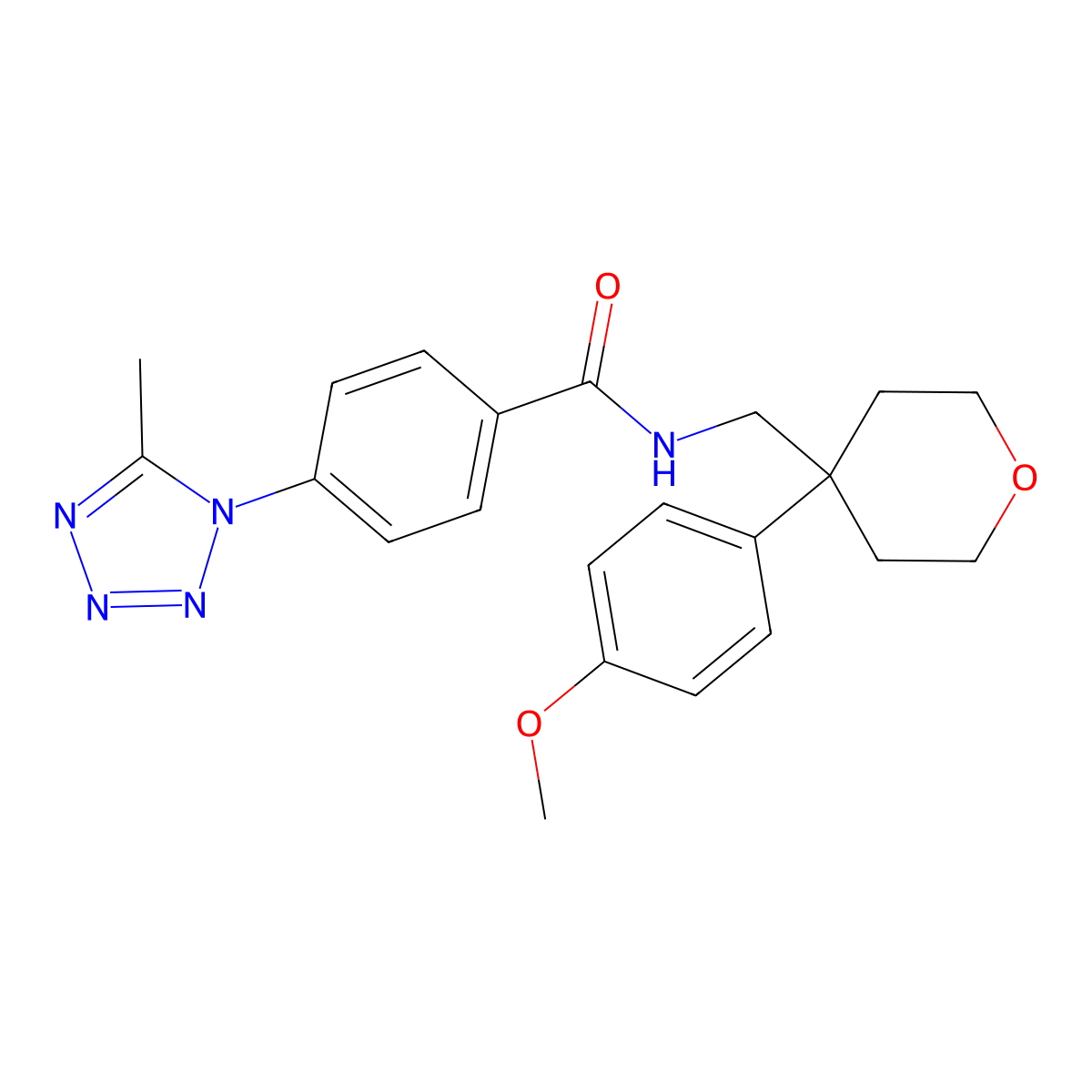 N-{[4-(4-methoxyphenyl)tetrahydro-2H-pyran-4-yl]methyl}-4-(5-methyl-1H-1,2,3,4-tetraazol-1-yl)benzamide molecular structure, CAS 1351679-82-7