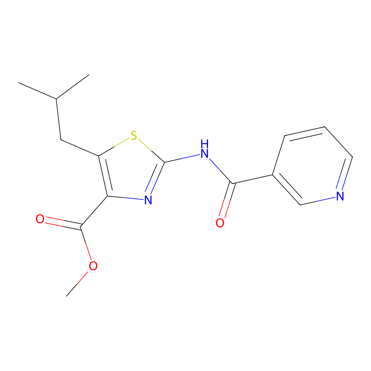 Methyl 5-(2-methylpropyl)-2-[(pyridin-3-ylcarbonyl)amino]-1,3-thiazole-4-carboxylate molecular structure, CAS 1351679-86-1
