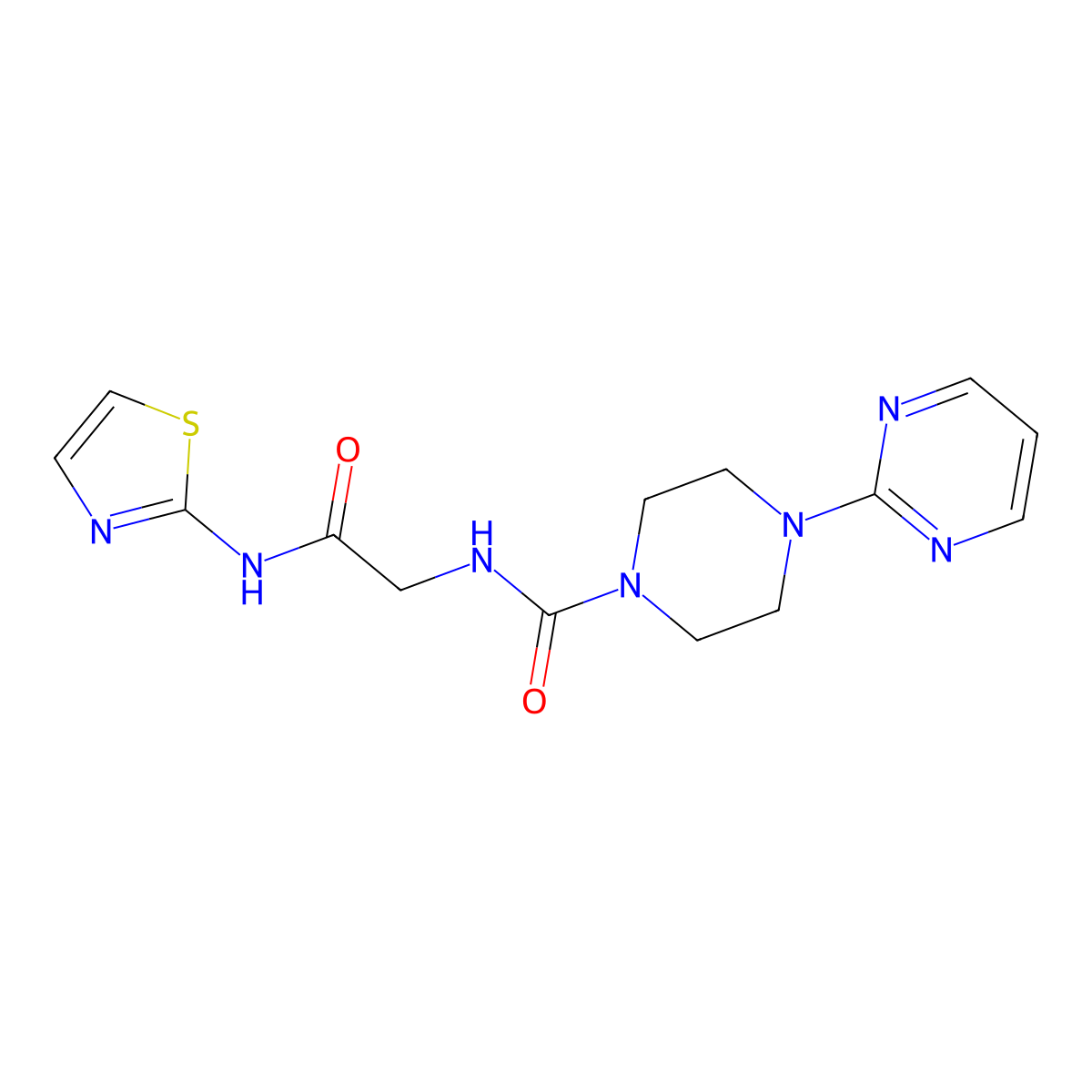 N-[2-oxo-2-(1,3-thiazol-2-ylamino)ethyl]-4-(pyrimidin-2-yl)piperazine-1-carboxamide molecular structure, CAS 1351680-04-0