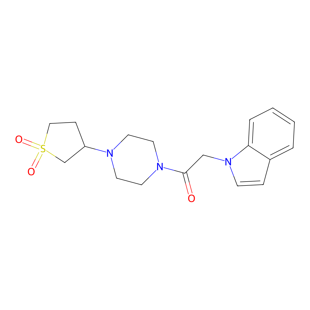 1-(4-(1,1-dioxidotetrahydrothiophen-3-yl)piperazin-1-yl)-2-(1H-indol-1-yl)ethanone molecular structure, CAS 1351680-16-4