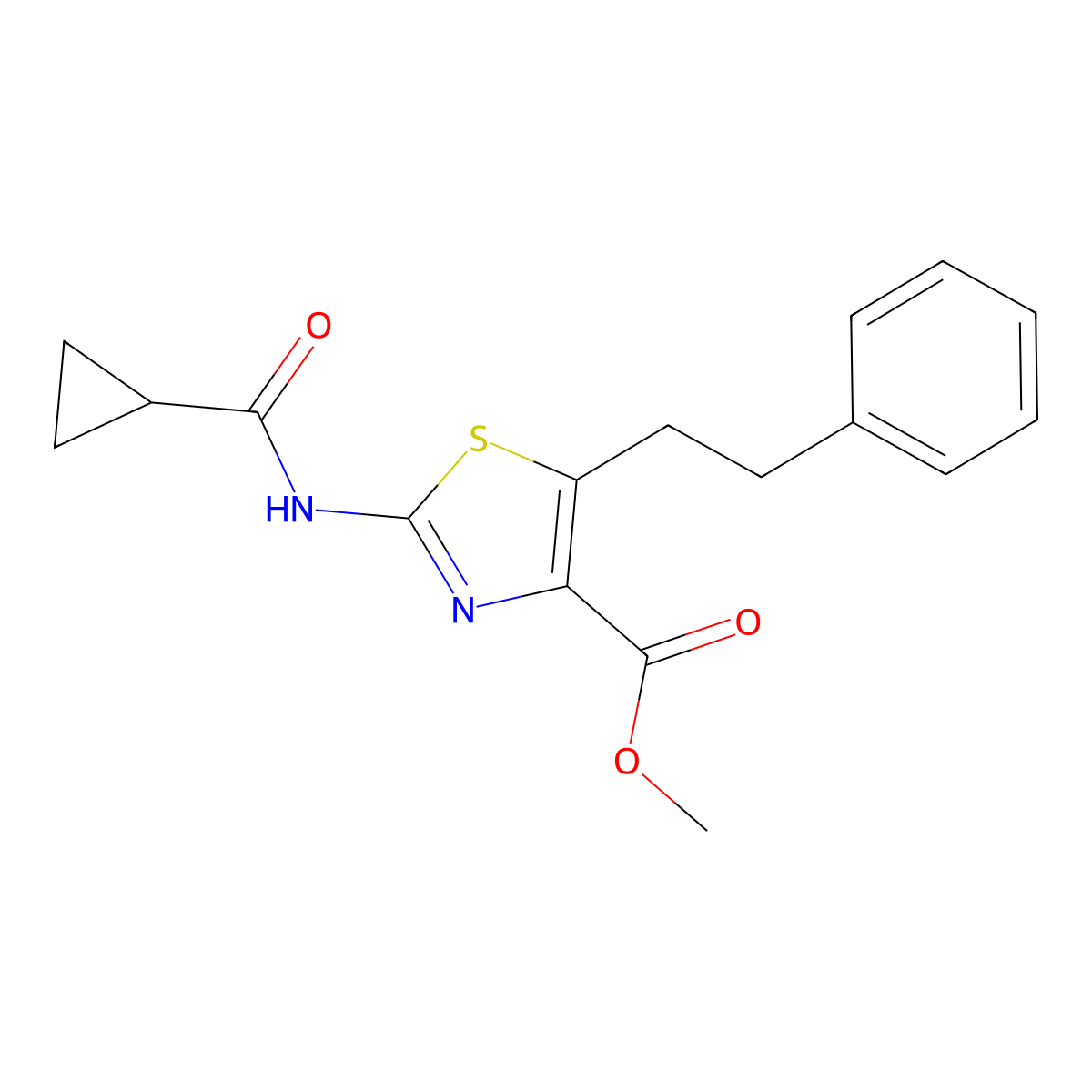 Methyl 2-[(cyclopropylcarbonyl)amino]-5-phenethyl-1,3-thiazole-4-carboxylate molecular structure, CAS 1351680-28-8