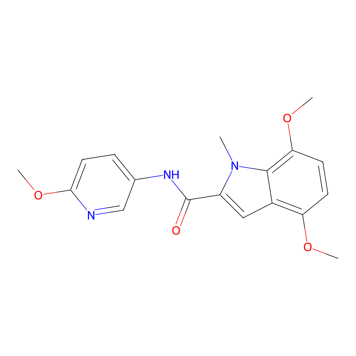 4,7-dimethoxy-N-(6-methoxypyridin-3-yl)-1-methyl-1H-indole-2-carboxamide molecular structure, CAS 1351680-42-6