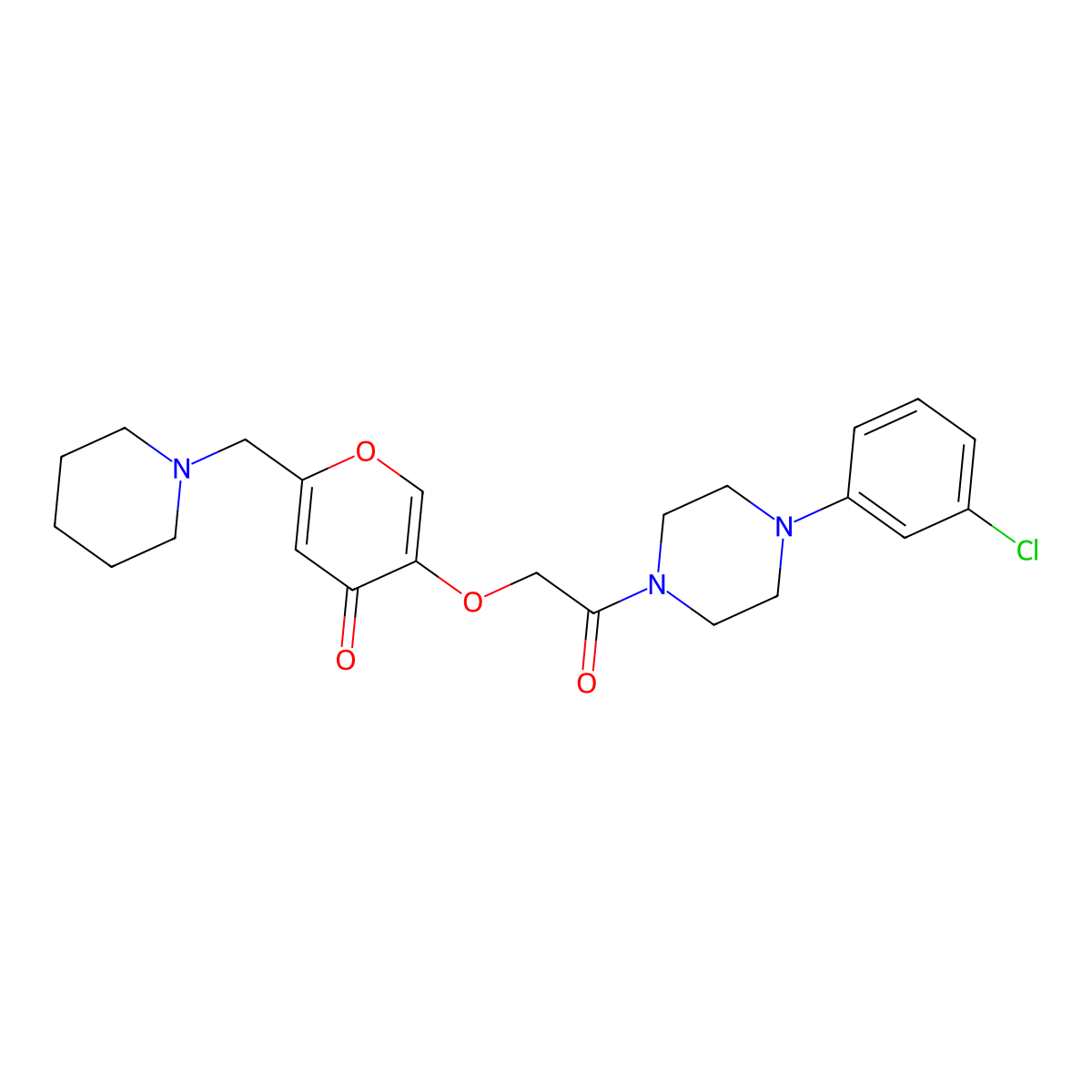 5-{2-[4-(3-chlorophenyl)piperazin-1-yl]-2-oxoethoxy}-2-(piperidin-1-ylmethyl)-4H-pyran-4-one molecular structure, CAS 1351680-54-0