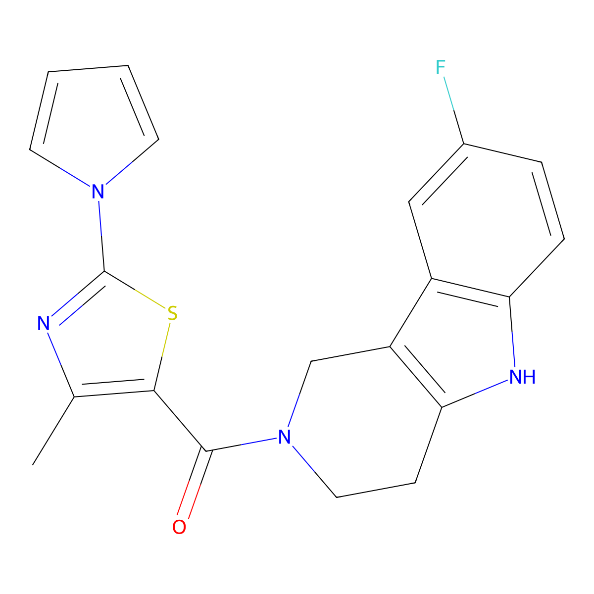 (8-fluoro-1,3,4,5-tetrahydro-2H-pyrido[4,3-b]indol-2-yl)[4-methyl-2-(1H-pyrrol-1-yl)-1,3-thiazol-5-yl]methanone molecular structure, CAS 1351680-58-4
