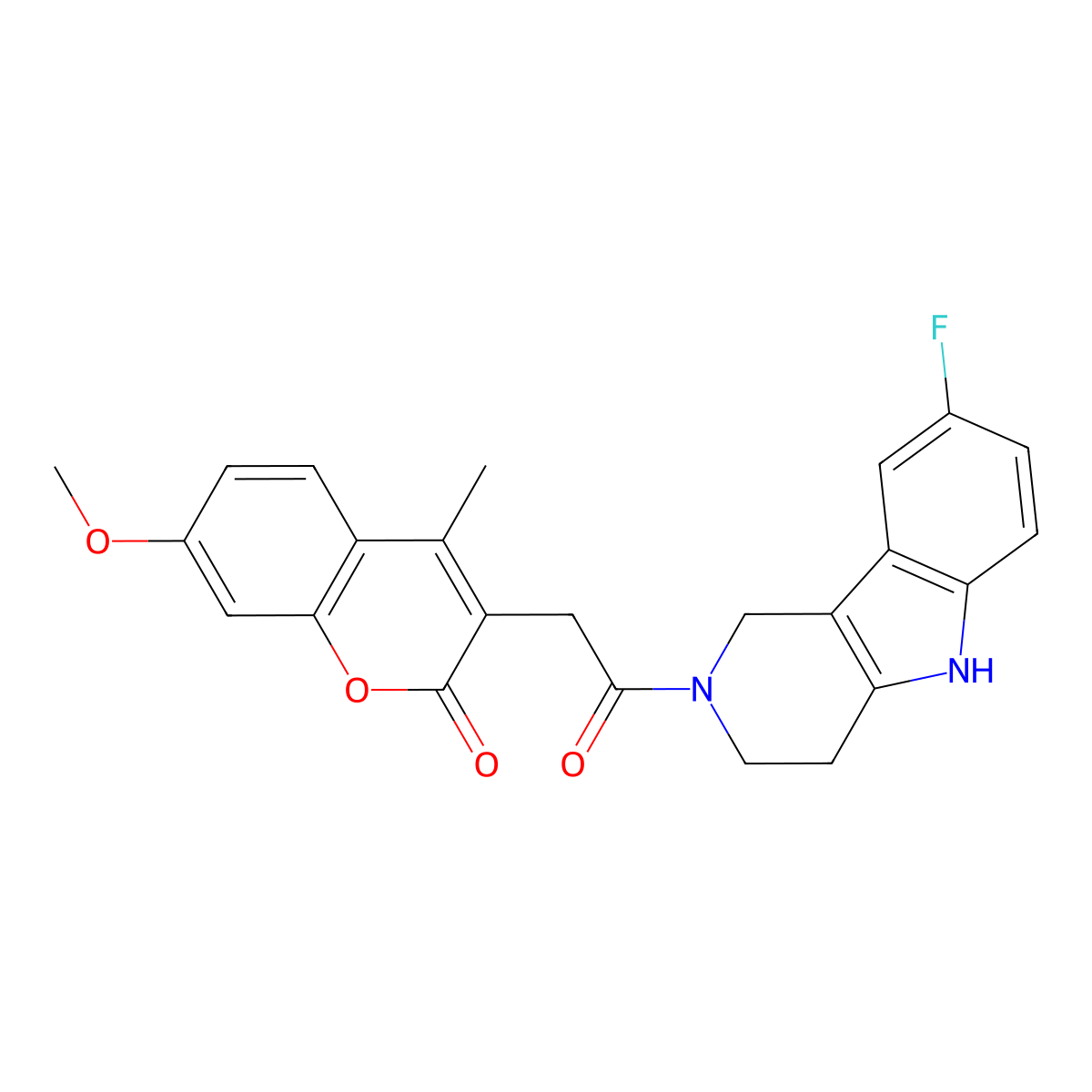 3-[2-(8-fluoro-1,3,4,5-tetrahydro-2H-pyrido[4,3-b]indol-2-yl)-2-oxoethyl]-7-methoxy-4-methyl-2H-chromen-2-one molecular structure, CAS 1351680-61-9
