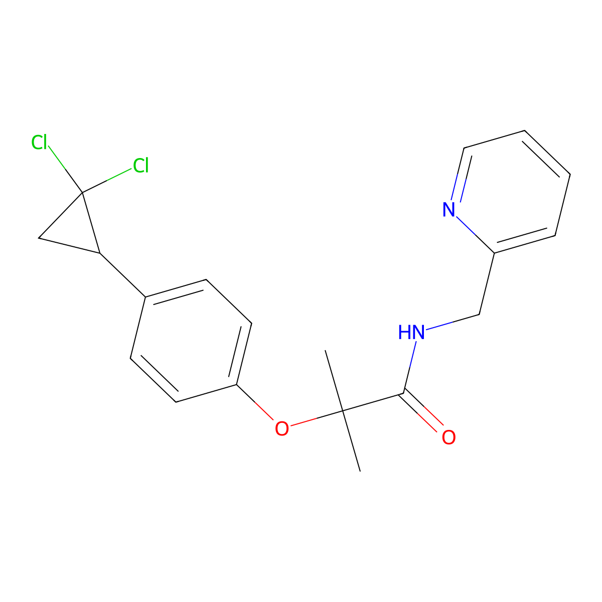 2-[4-(2,2-dichlorocyclopropyl)phenoxy]-2-methyl-N-(pyridin-2-ylmethyl)propanamide molecular structure, CAS 1351680-72-2