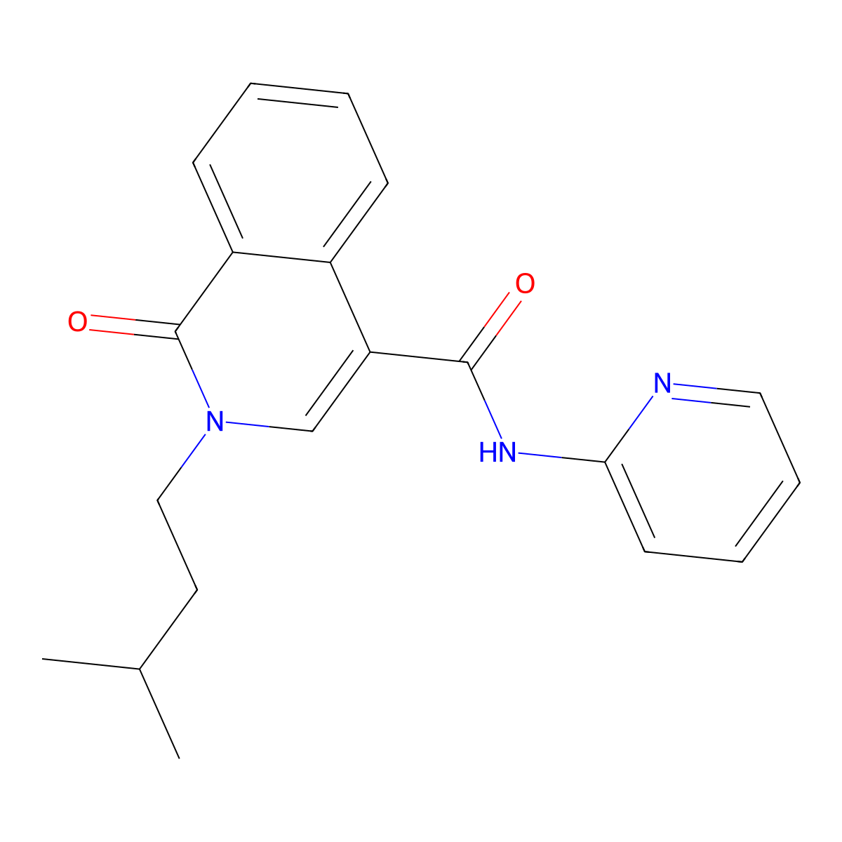 2-(3-methylbutyl)-1-oxo-N-(pyridin-2-yl)-1,2-dihydroisoquinoline-4-carboxamide molecular structure, CAS 1351680-90-4