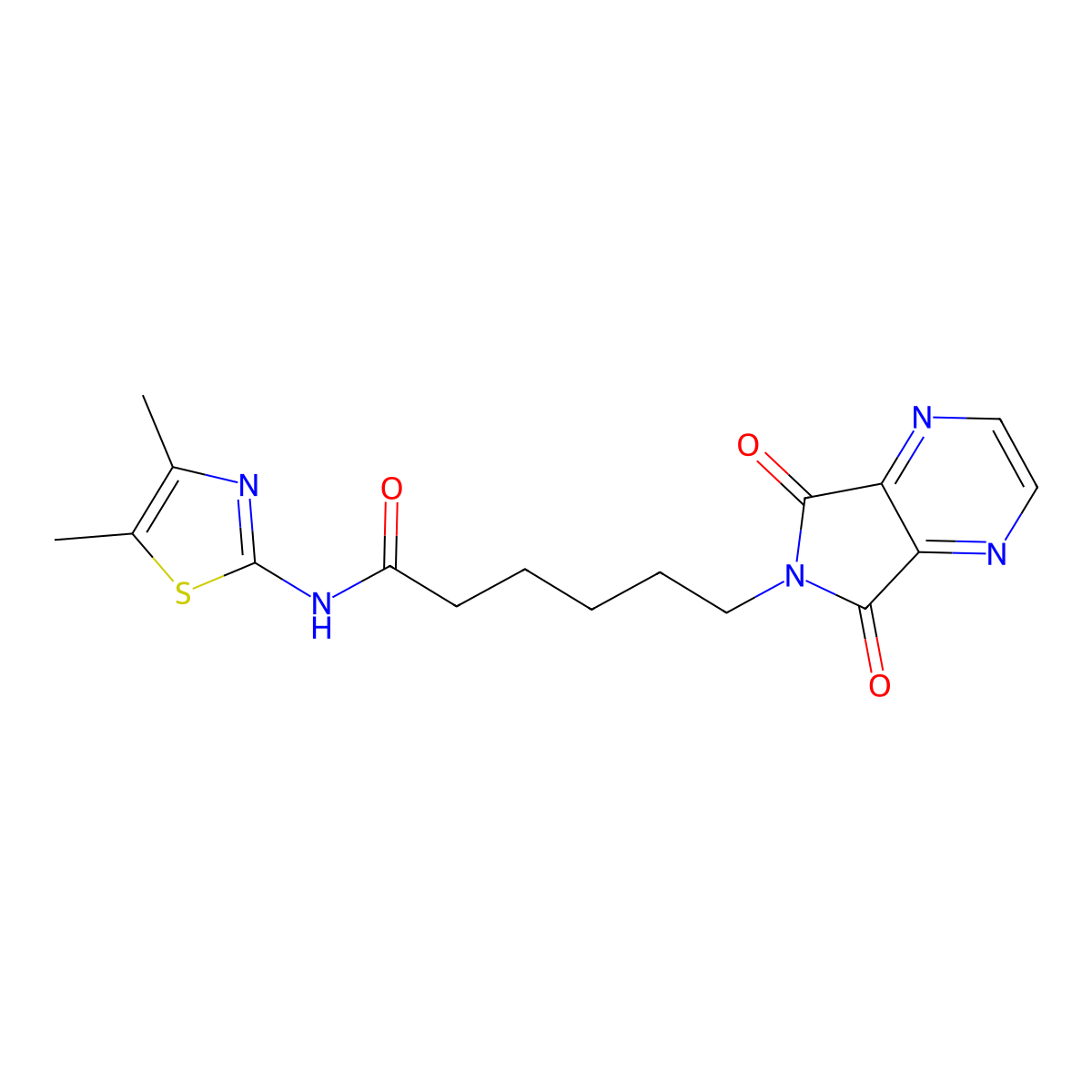 N-(4,5-dimethylthiazol-2-yl)-6-(5,7-dioxo-5H-pyrrolo[3,4-b]pyrazin-6(7H)-yl)hexanamide molecular structure, CAS 1351680-92-6