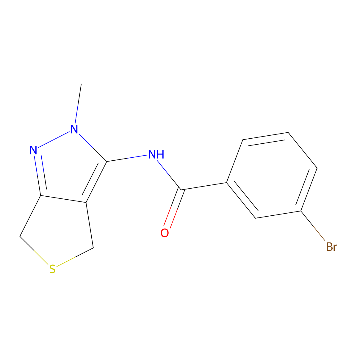 3-bromo-N-(2-methyl-2,6-dihydro-4H-thieno[3,4-c]pyrazol-3-yl)benzamide molecular structure, CAS 1351680-96-0