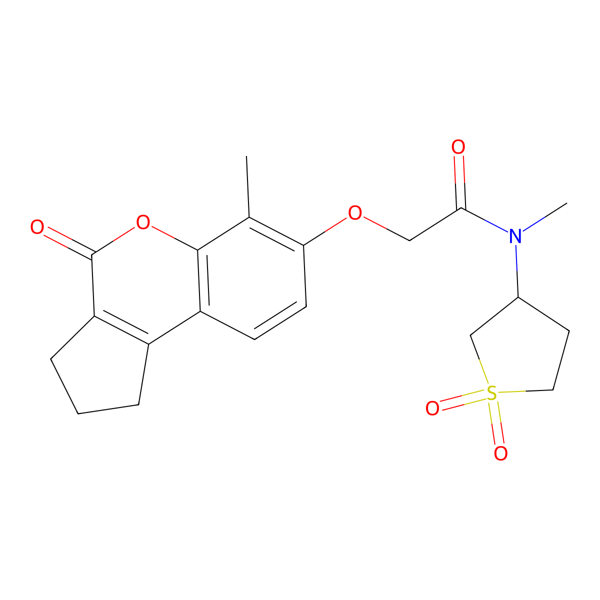 N-(1,1-dioxidotetrahydrothiophen-3-yl)-N-methyl-2-((6-methyl-4-oxo-1,2,3,4-tetrahydrocyclopenta[c]chromen-7-yl)oxy)acetamide molecular structure, CAS 1351680-98-2
