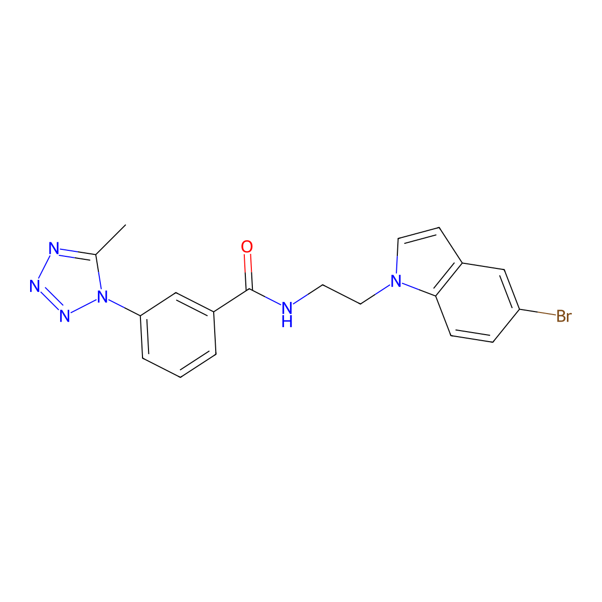 N-[2-(5-bromo-1H-indol-1-yl)ethyl]-3-(5-methyl-1H-1,2,3,4-tetraazol-1-yl)benzamide molecular structure, CAS 1351681-12-3