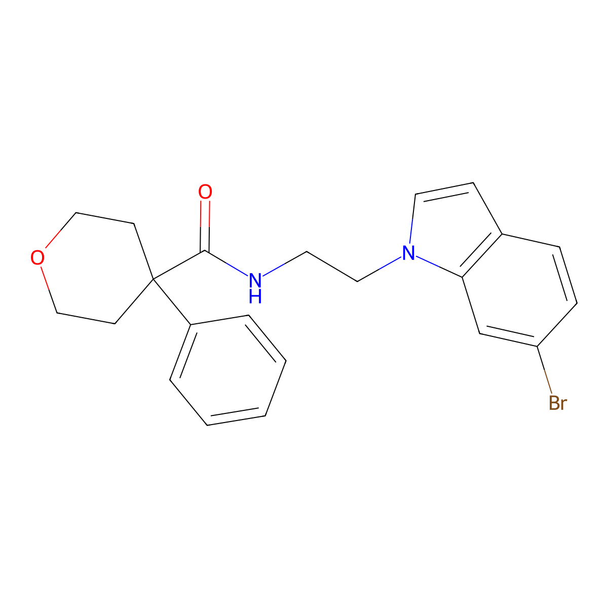N-[2-(6-bromo-1H-indol-1-yl)ethyl]-4-phenyltetrahydro-2H-pyran-4-carboxamide molecular structure, CAS 1351681-19-0