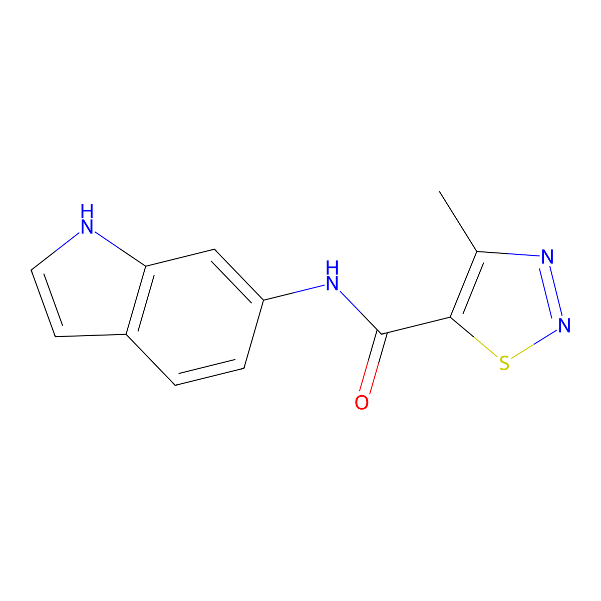 N-(1H-indol-6-yl)-4-methyl-1,2,3-thiadiazole-5-carboxamide molecular structure, CAS 1351681-33-8