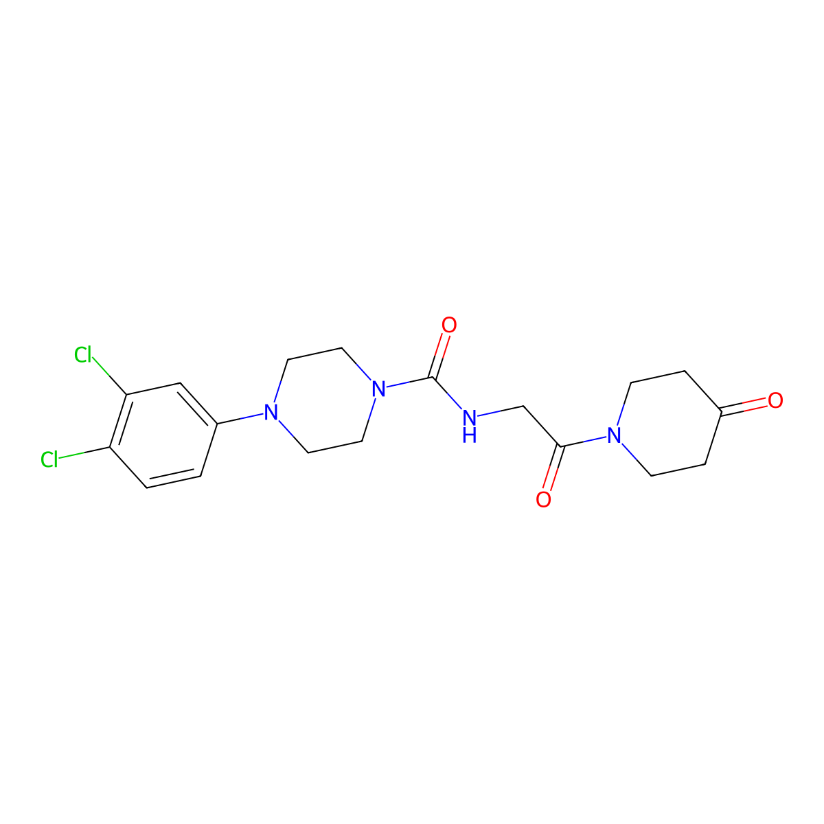 4-(3,4-dichlorophenyl)-N-[2-oxo-2-(4-oxopiperidin-1-yl)ethyl]piperazine-1-carboxamide molecular structure, CAS 1351681-42-9