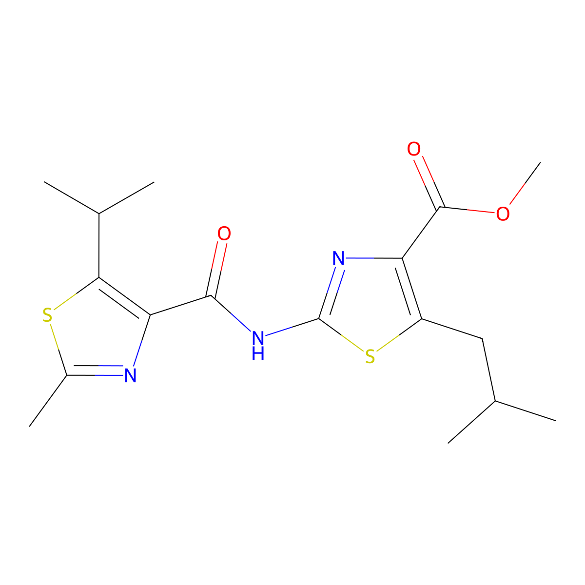Methyl 2-({[2-methyl-5-(propan-2-yl)-1,3-thiazol-4-yl]carbonyl}amino)-5-(2-methylpropyl)-1,3-thiazole-4-carboxylate molecular structure, CAS 1351681-52-1