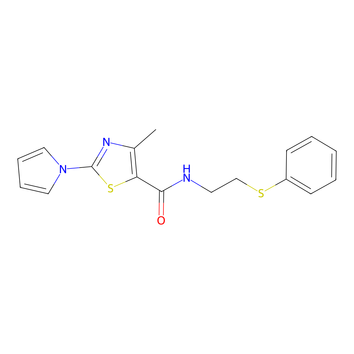 4-methyl-N-[2-(phenylsulfanyl)ethyl]-2-(1H-pyrrol-1-yl)-1,3-thiazole-5-carboxamide molecular structure, CAS 1351681-72-5