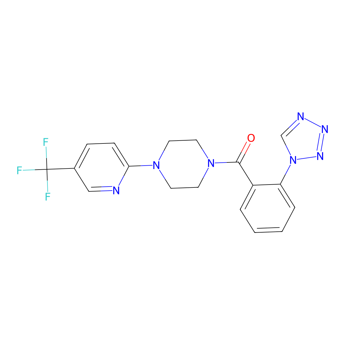 [2-(1H-tetrazol-1-yl)phenyl]{4-[5-(trifluoromethyl)pyridin-2-yl]piperazin-1-yl}methanone molecular structure, CAS 1351681-75-8