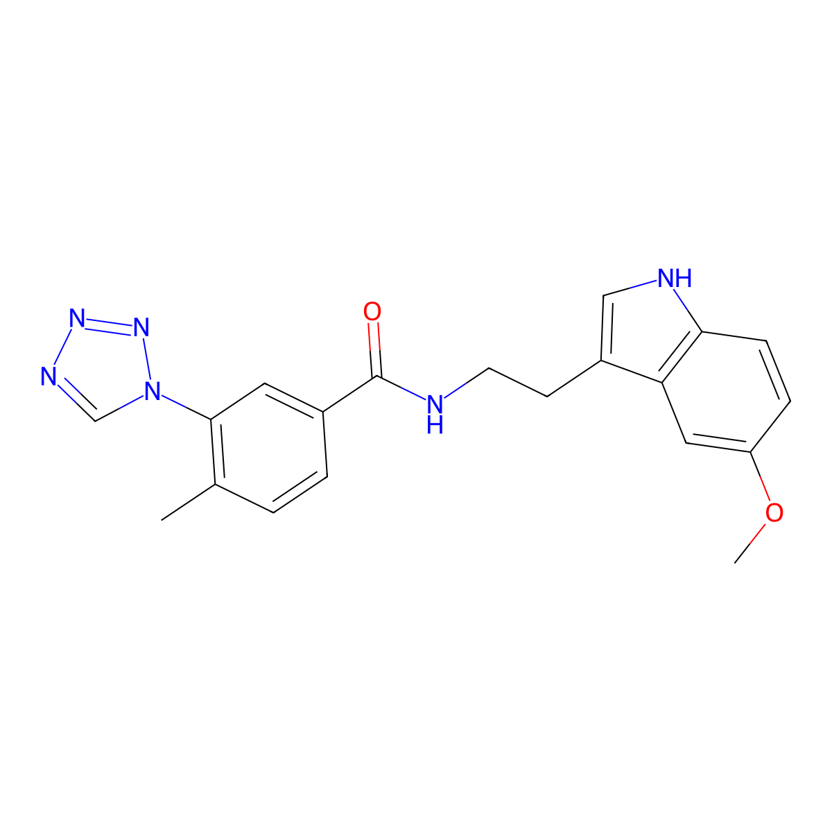 N-[2-(5-methoxy-1H-indol-3-yl)ethyl]-4-methyl-3-(1H-tetrazol-1-yl)benzamide molecular structure, CAS 1351681-90-7
