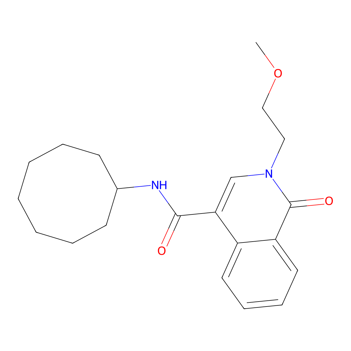 N-cyclooctyl-2-(2-methoxyethyl)-1-oxo-1,2-dihydroisoquinoline-4-carboxamide molecular structure, CAS 1351682-02-4