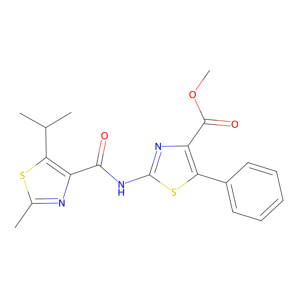 Methyl 2-({[2-methyl-5-(propan-2-yl)-1,3-thiazol-4-yl]carbonyl}amino)-5-phenyl-1,3-thiazole-4-carboxylate molecular structure, CAS 1351682-11-5